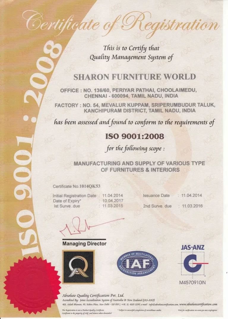 Sharon Furniture ISO Certificate 2008