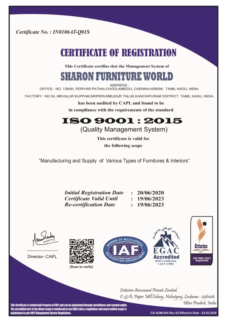 Sharon Furniture ISO Certificate